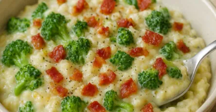Arroz cremoso com brócolis e bacon