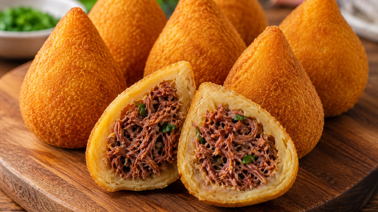 Coxinha de Mandioca com Carne Seca 1 Coxinha de mandioca com carne seca