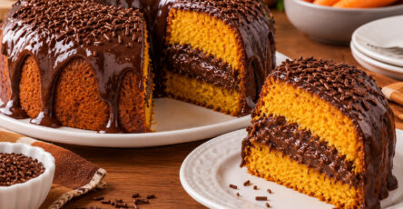 Bolo de cenoura recheado com brigadeiro mole